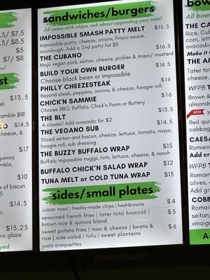 Sandwiches & sides menu  at Vine Vegan in Brandon