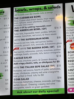 Bowls, wraps & salads menu  at Vine Vegan in Brandon