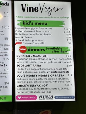 Kids & Dinner menu  at Vine Vegan in Brandon
