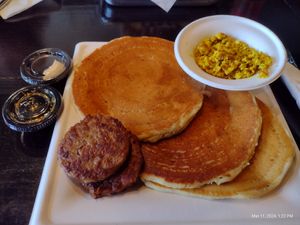Pancake platter at Vine Vegan in Brandon