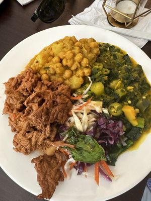 Citrus chick’n with 3 sides (medium)  at Starving Vegan in Brooklyn