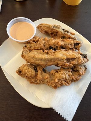 Fried mushroom strips  at Starving Vegan in Brooklyn