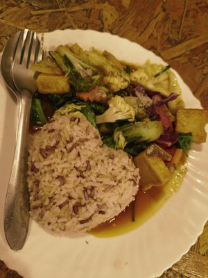 Sweet and sour rice, good portion! at Aeki's Bar in Chumphon