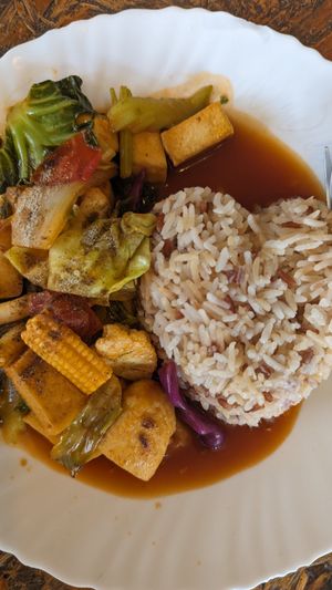 Stir fry with curry paste at Aeki's Bar in Chumphon