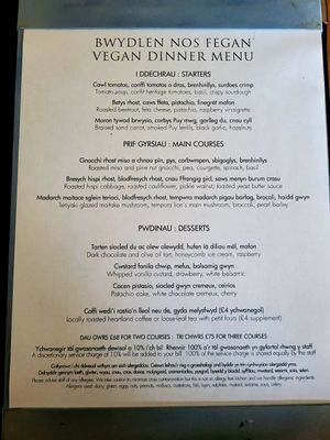 Vegan Dinner Menu (September 2025). at Hotel Portmeirion & Castell Deudraeth in Gwynedd