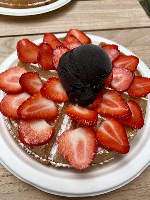 Waffle with strawberries and choco ice cream   at PARLION in Antwerpen