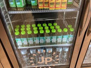 Fridge with items at LGA - Juice Press in Queens