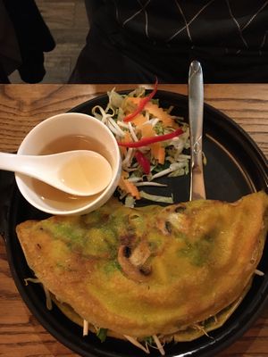 vegetables and tofu in a crispy pancake with salad and sauce at Chay Village in Berlin