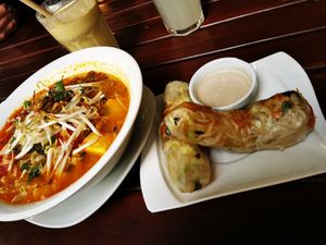 Seitan summer rolls with peanut sauce at Chay Village in Berlin