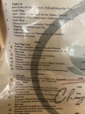 Menu  at Chay Village in Berlin