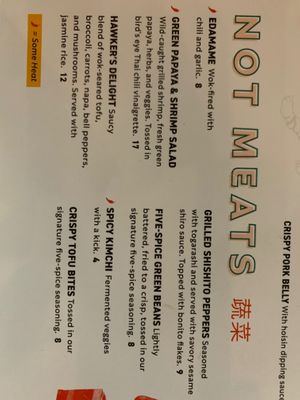 No meat portion of menu (there is shrimp on it😒)  at Hawkers Asian Street Food in Bethesda