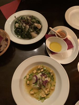 Polenta in Aprikosen-grüntee-Sud und Grünkohl Salat mit Preiselbeerdressing at Vaust Braugaststatte in Berlin