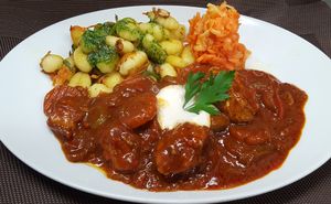 Goulash with Gnocchi at Vaust Braugaststatte in Berlin