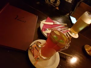 Homemade warm cocktail.
Prune -cinnamon- anise punch with brown rum at Vaust Braugaststatte in Berlin