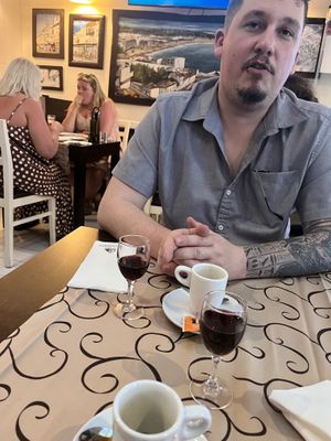 Didn’t get a picture but the vegan option for dessert is a bowl of strawberries which were fresh. Getting espresso after meals is nice. They gave us the dessert wine!   at O Catraio in Albufeira