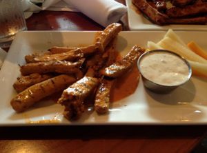 Spicy Red Thai Curry vegan wings (they say the ranch is vegan) at Picazzo's Organic Italian Kitchen in Sedona