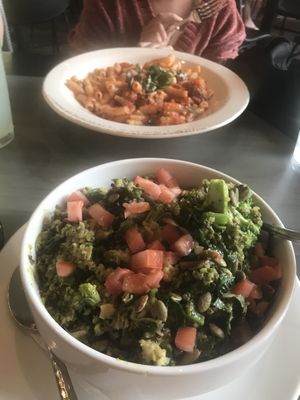 Pasta with vegan meatballs and kale pesto quinoa bow at Picazzo's Organic Italian Kitchen in Sedona