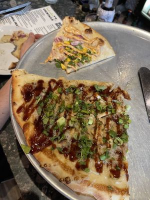 BBQ Pizza and Elote Pizza *Elote was so good we couldn’t wait* lol  at Picazzo's Organic Italian Kitchen in Sedona