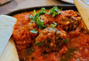 Vegan meatballs with marinara sauce  at Picazzo's Organic Italian Kitchen in Sedona