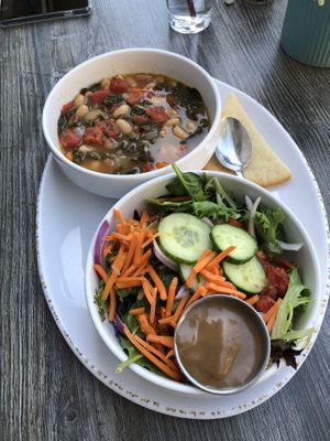 White bean soup and house salad  at Picazzo's Organic Italian Kitchen in Sedona