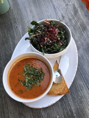 Tomato basil soup and kale salad  at Picazzo's Organic Italian Kitchen in Sedona