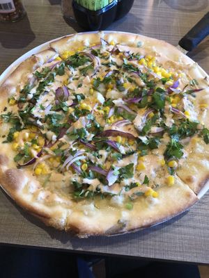 Vegan Elote Pizza  at Picazzo's Organic Italian Kitchen in Sedona