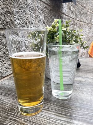 Cold beer on the patio 🍻  at Picazzo's Organic Italian Kitchen in Sedona