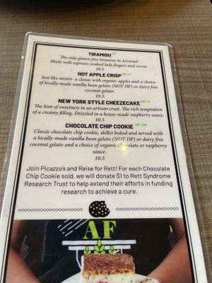 Dessert menu spring ‘24  at Picazzo's Organic Italian Kitchen in Sedona