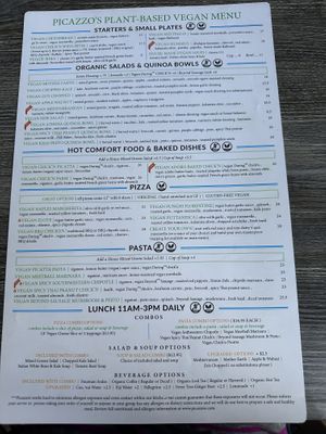 Vegan menu  at Picazzo's Organic Italian Kitchen in Sedona