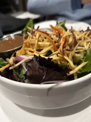 Side salad (shredded carrots on top). Delicious!  at Picazzo's Organic Italian Kitchen in Sedona