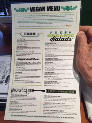 Separate vegan menu (p. 1) at Picazzo's Organic Italian Kitchen in Sedona