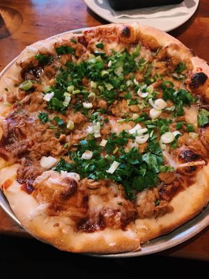 bbq chick’n pizza with a side of vegan ranch ! at Picazzo's Organic Italian Kitchen in Sedona