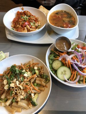 Thai peanut noodles & Marinara Pasta  at Picazzo's Organic Italian Kitchen in Sedona