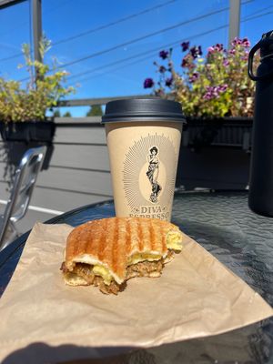 Breakfast sandwichh  at Diva Espresso in Seattle