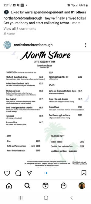 Lunch options at North Shore Coffee House And Kitchen in Bromborough