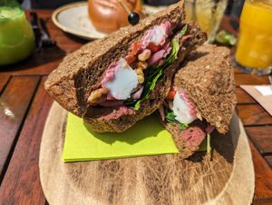 Tosti bietenhumus, walnoten, paprika en vega feta at Barista Cafe Emmen in Emmen