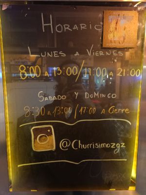 Hours at Churrissimo in Zaragoza