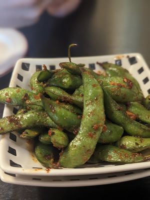 Vegan spicy garlic edamame at Shinjuku Ramen in Las Vegas