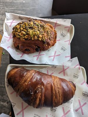 Plain and pistachio/choc at Croix Croissant in Flemington