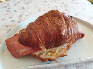 Bacon +cheese croissant: nice toasted up, only a few shreds of cheese, only tastes of the bacon  at Croix Croissant in Flemington