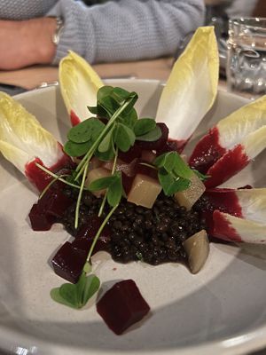 Lentil and endive starter salad  at Luma Riverfront Bar & Eatery in Petaluma