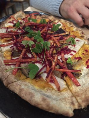 Beet flatbread with cashew milk cheese   at Luma Riverfront Bar & Eatery in Petaluma