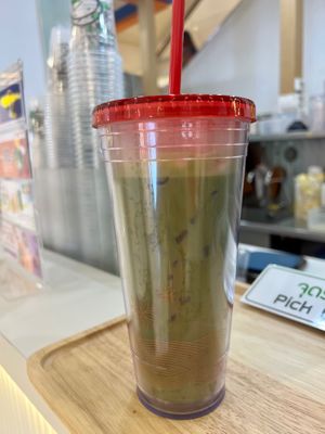 Matcha latte (bringing my own cup) at Kamu Kamu in Bangkok