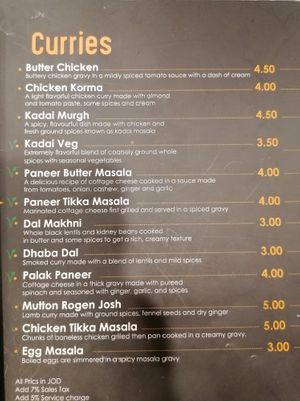 Curries at 7 Spices Restaurant in Aqaba