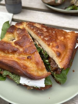Focaccia with Camombert and Fig Chutney  at Nutmeg + Thyme in Burford