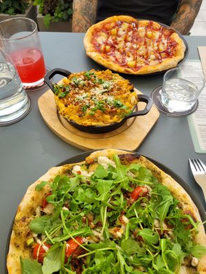 From bottom to top: Pizza CBR, Truffle Mac, Pizza Hawaiin Summer at Virtuous Pie in Cologne