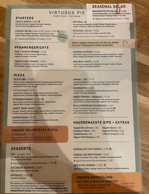 Menu - food #Veganuary at Virtuous Pie in Cologne