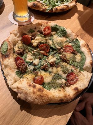 Pizza with pestoo  at Virtuous Pie in Cologne