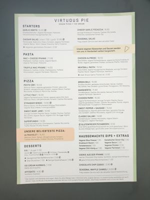 Menu (July 2024) at Virtuous Pie in Cologne