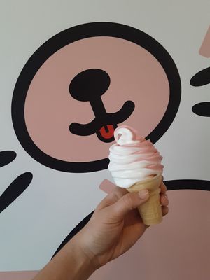 Vegan Twist Cone (Vegan Vanilla and Strawberry Dole Whip) at Countryside Cones in Omaha